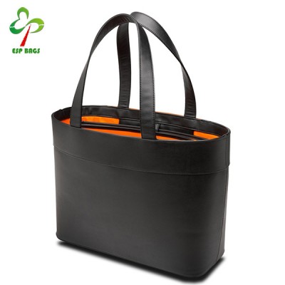 Multiple pockets metal center clasp fashion deluxe PU leather women laptop tote bag