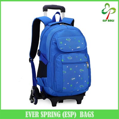 Fashionable roomy travel trolley backpack with corner-mounted wheels, children eminent trolley backpack bag for school