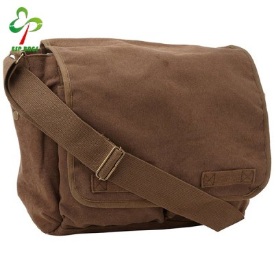 Vintage high quality canvas messenger bag for men with water bottle holder