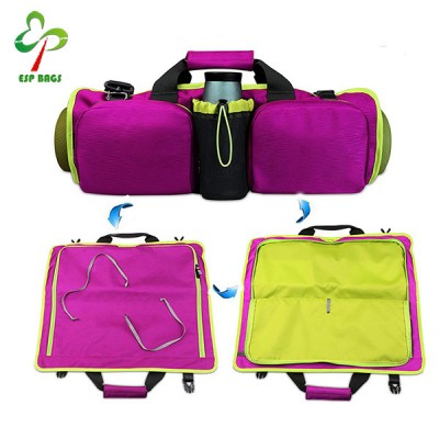 2017 new design waterproof shoulder yoga mat bag, purple convenient yoga foam roller carrying bag