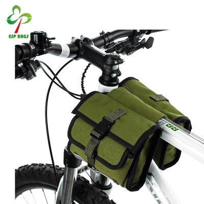 Waterproof army green design two bags bike bag, buckle strap attachment bicycle bag