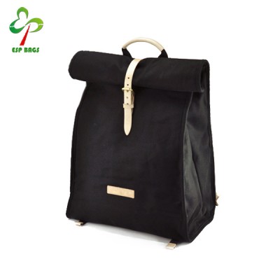 Minimalist design inner bottle pocket vintage bag, leather adjust straps classic rolling backpack for 15 inch laptop