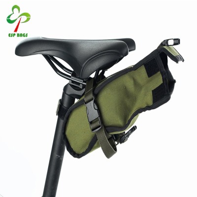 Army green waterproof adjust capacity bicycle saddle bag, reflective stripe bike saddle bag