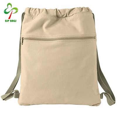 Old fashion canvas cloth big zipper bags backpack, drawstring knapsack bag large